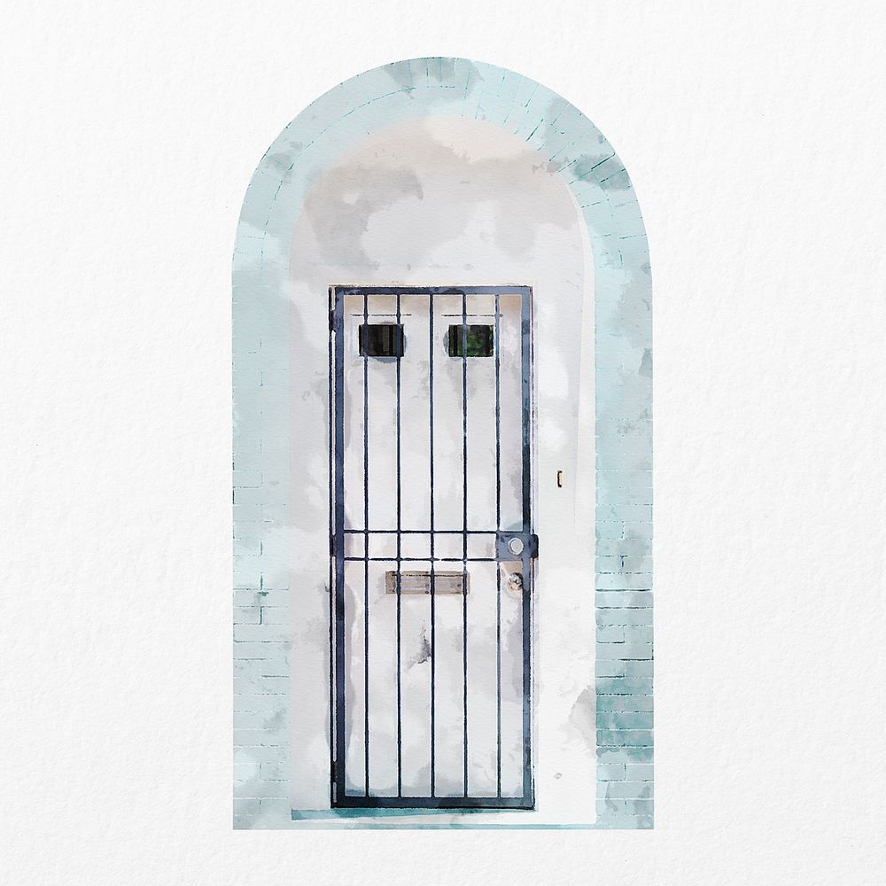 Security door, watercolor home safety illustration