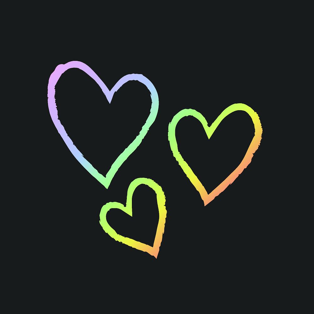 Rainbow holographic heart element vector in hand drawn style