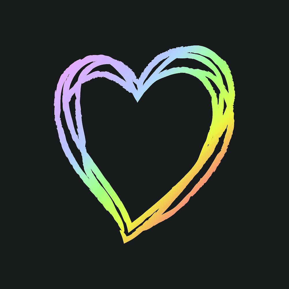 Rainbow holographic heart element vector in hand drawn style