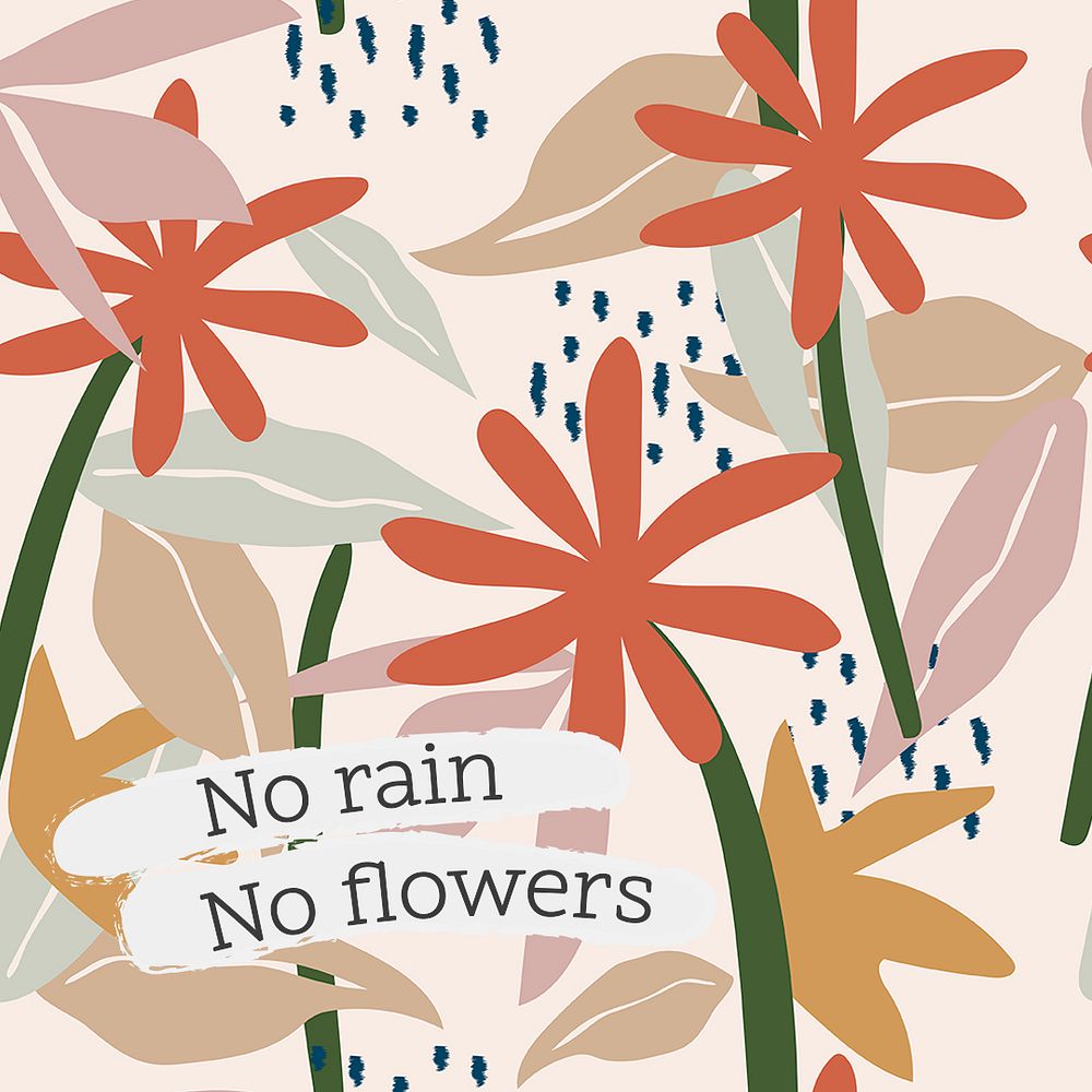 Cute instagram post template, no rain no flowers psd