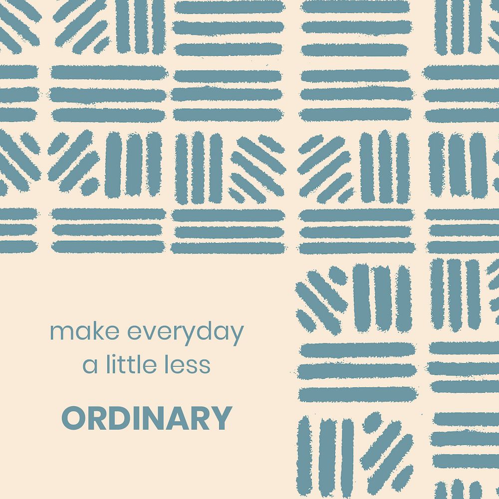 Social media post template psd, vintage textile pattern, make everyday a little less ordinary quote