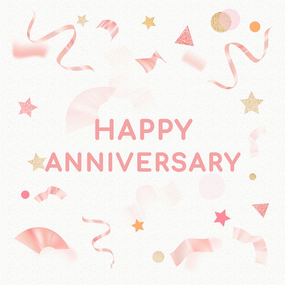 Happy anniversary Instagram post template psd, colorful ribbons with confetti