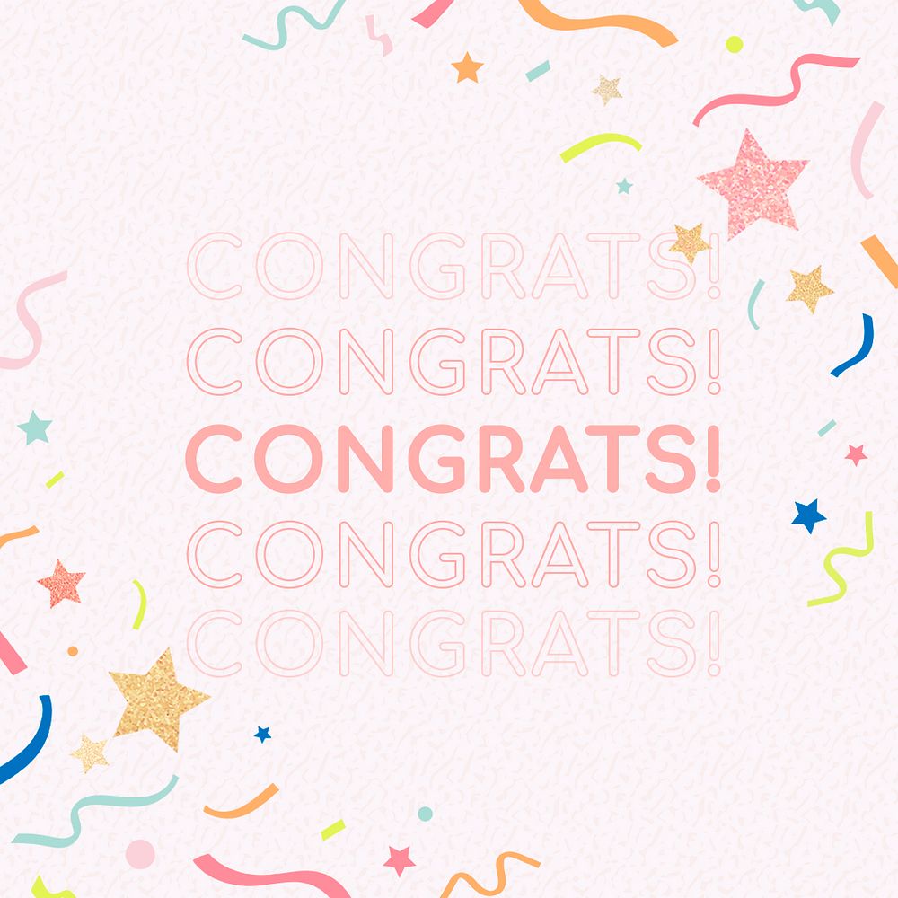 Pink congratulations Instagram post template, celebration message with ribbons psd