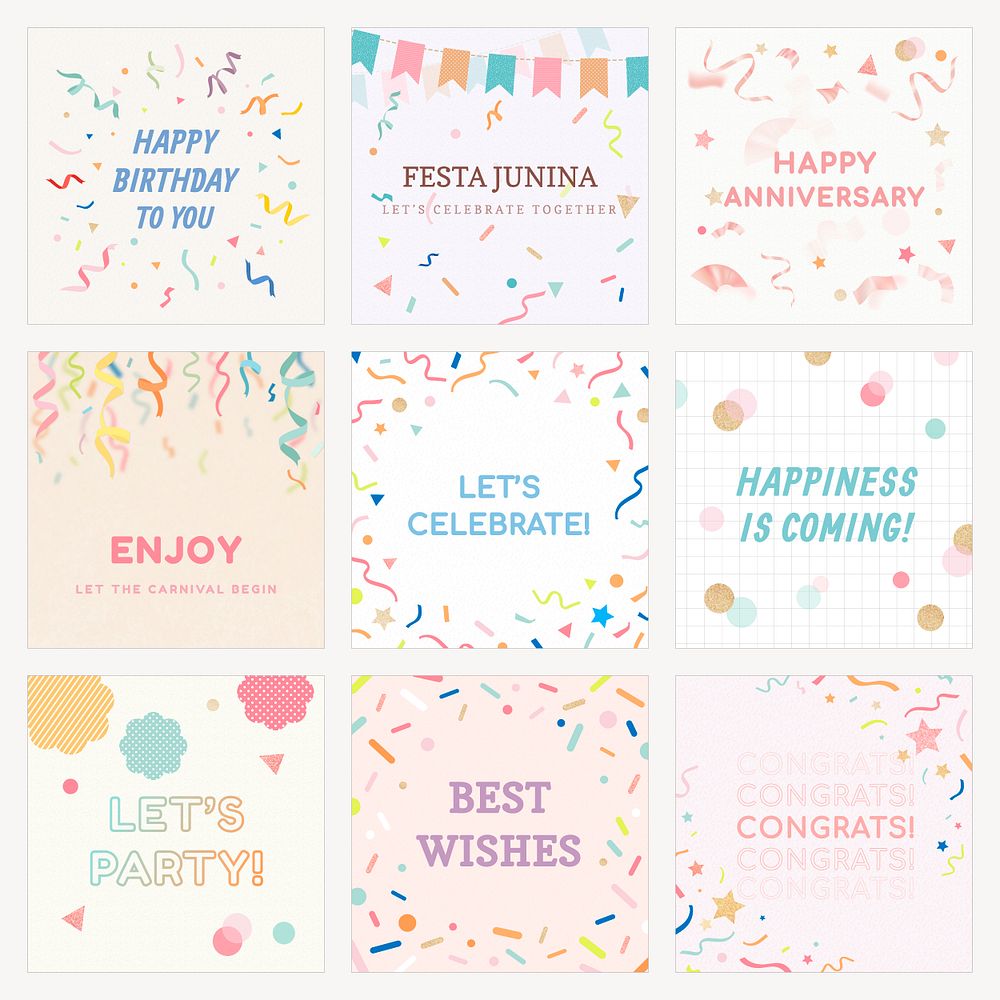 Festive confetti Instagram post template, colorful celebration psd set