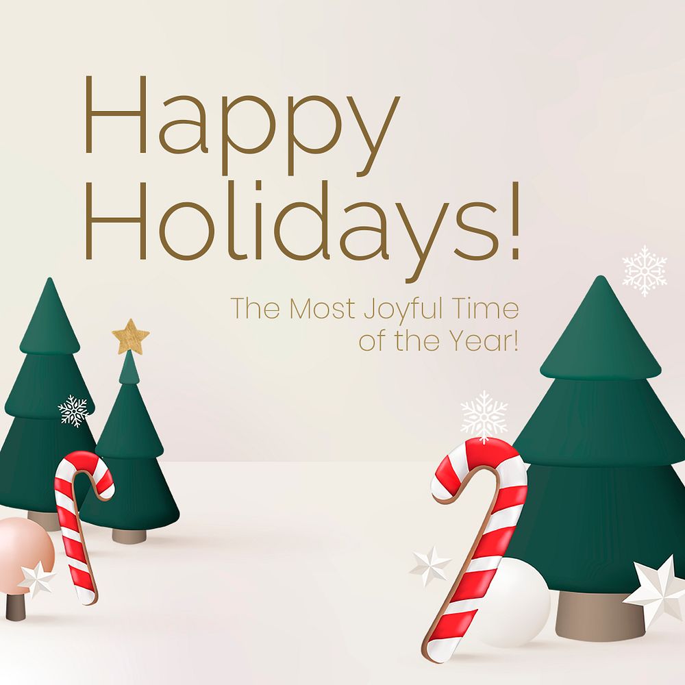 Happy holidays social media template, Christmas tree psd