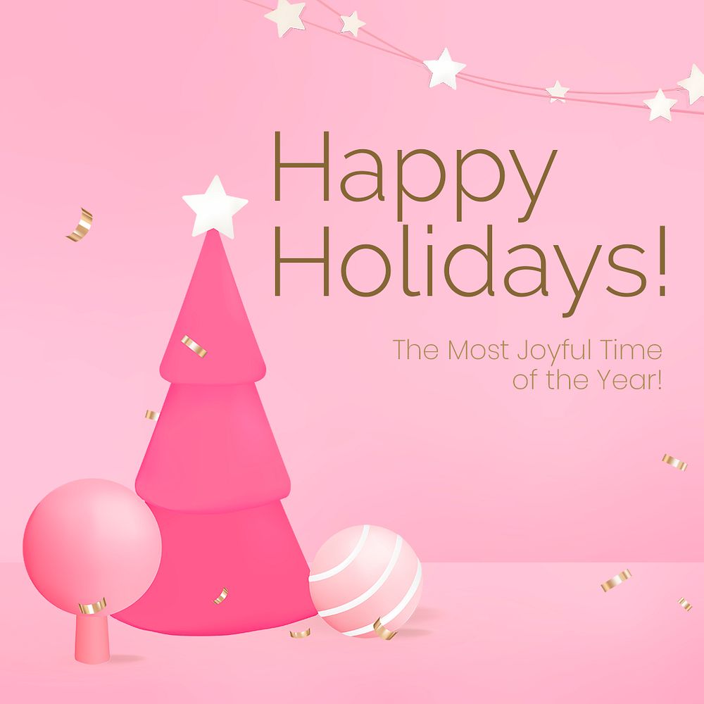 Happy holidays social media template, pink Christmas tree psd