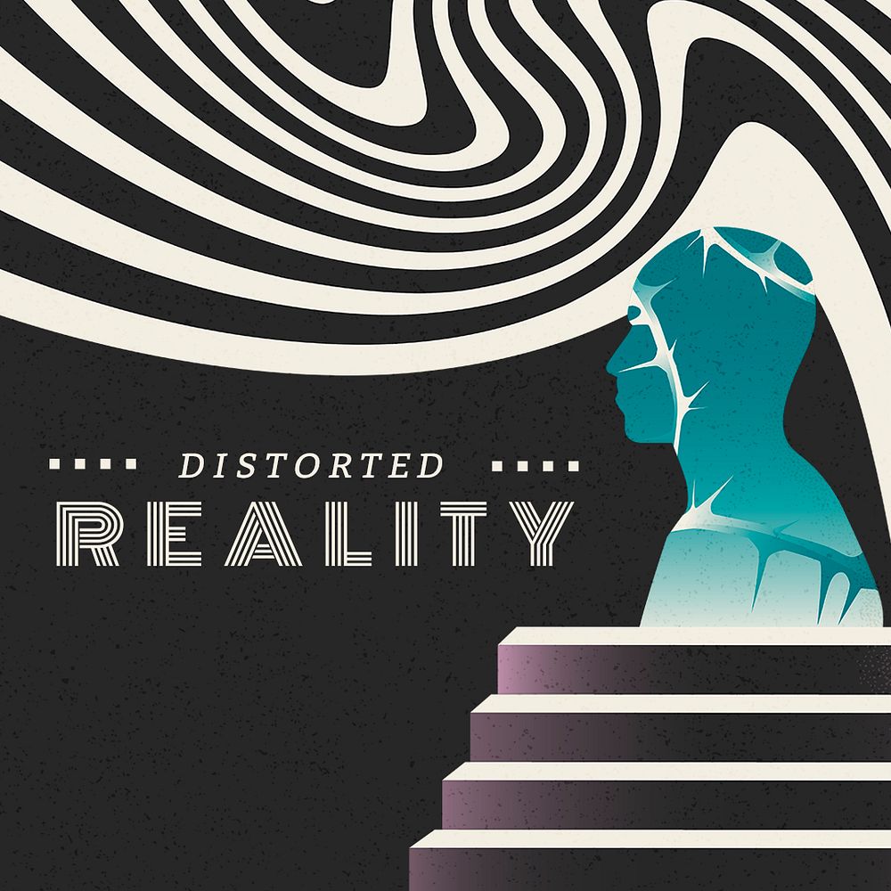 Distorted reality Instagram post template, mental health design psd