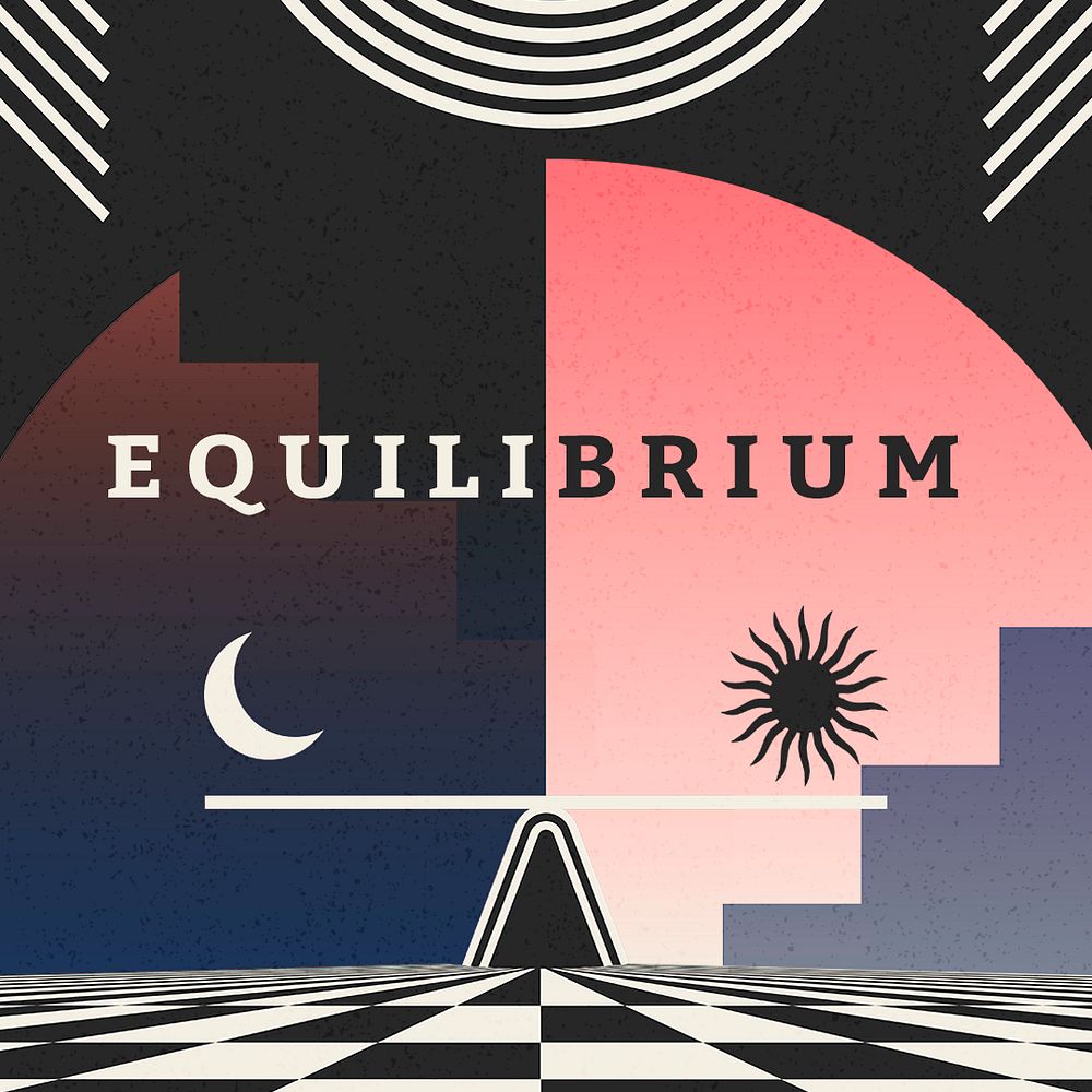 Equilibrium Instagram post template, retro futuristic art psd
