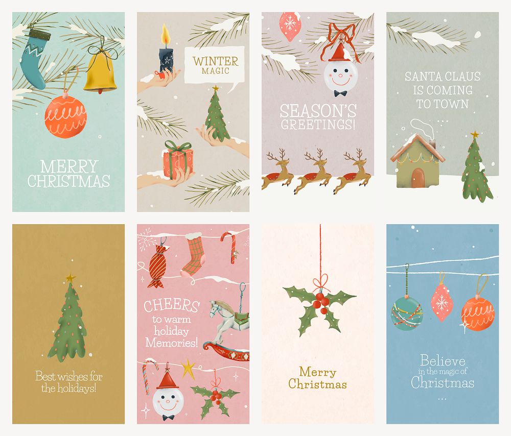 Christmas holiday template, Social media story post, winter holiday season set psd
