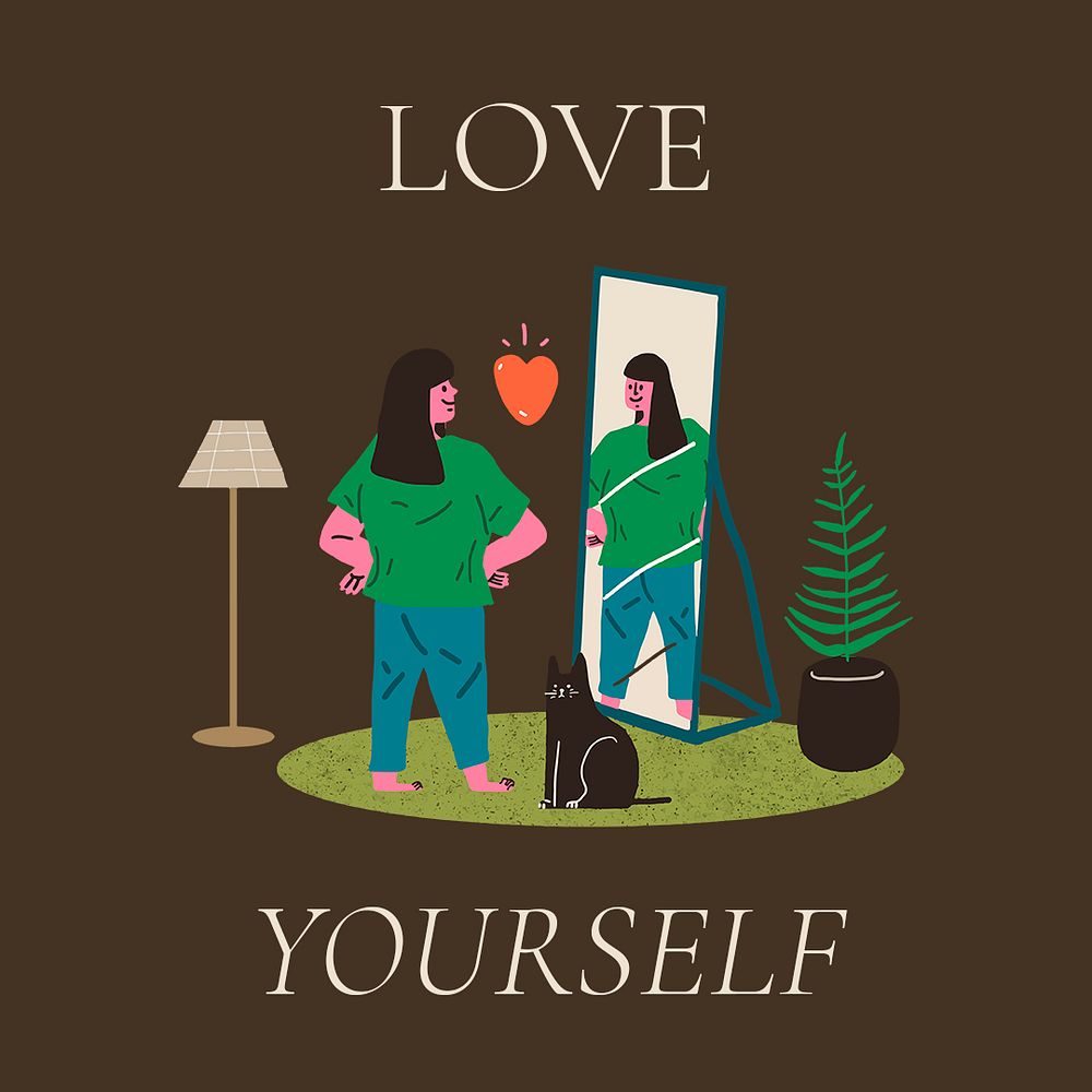 Love yourself Instagram post template, self-love concept with woman illustration psd