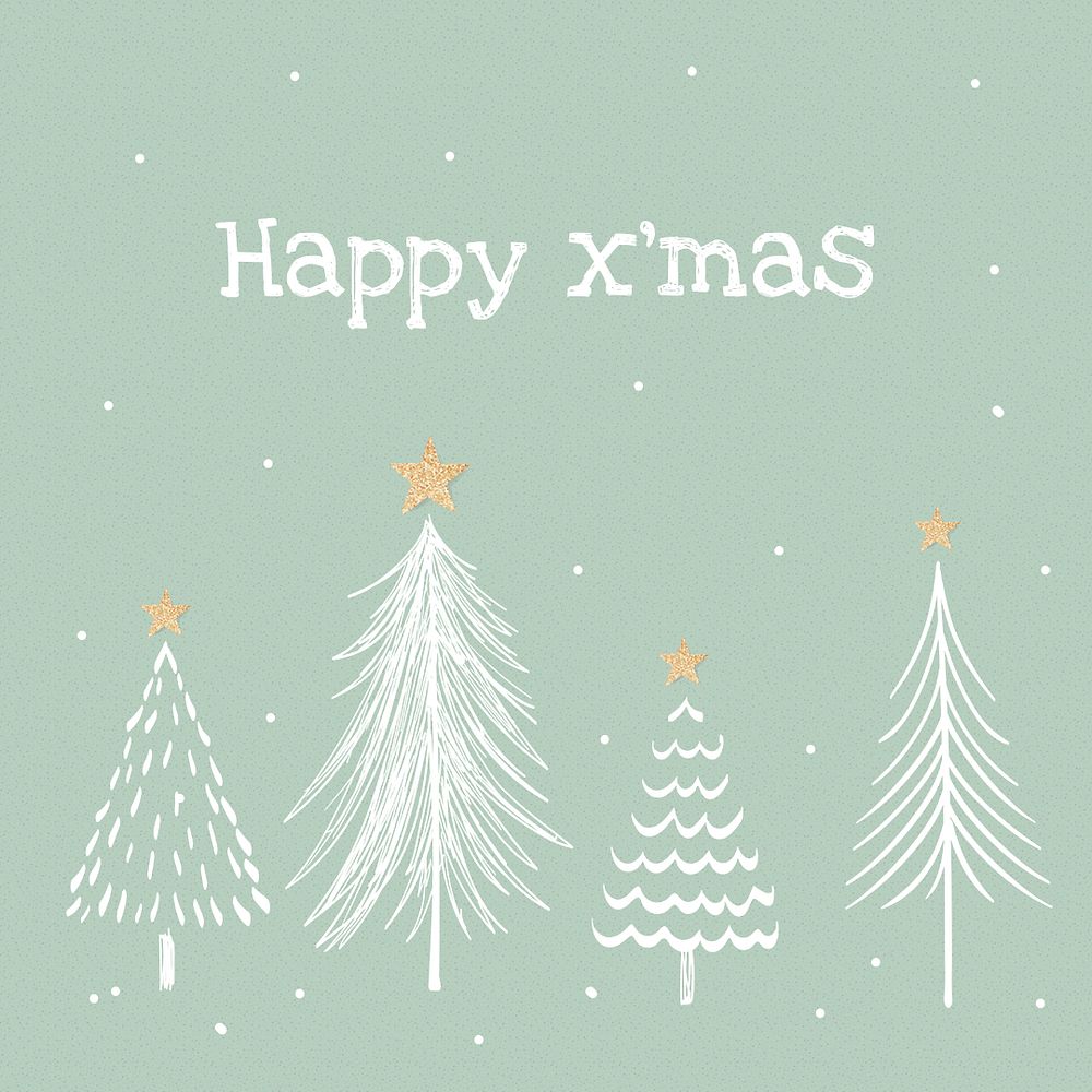 Happy x&rsquo;mas greeting Instagram post template, cute Christmas greeting with trees doodle psd