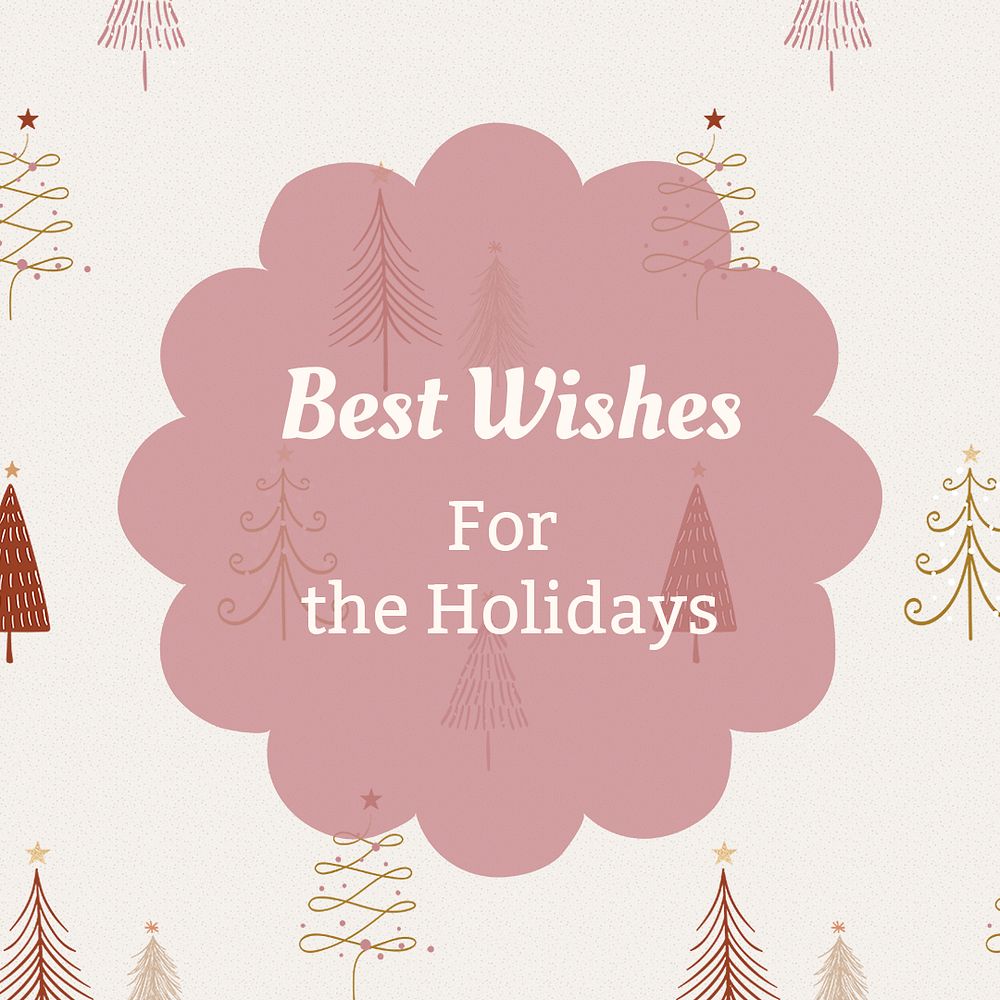 Best wishes Instagram post template, cute Christmas greeting with trees doodle psd
