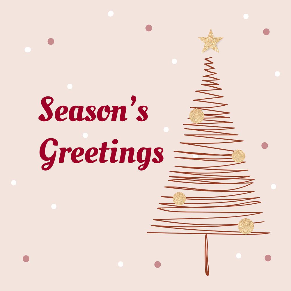 Season&rsquo;s greeting Instagram post template, cute Christmas greeting with trees doodle psd