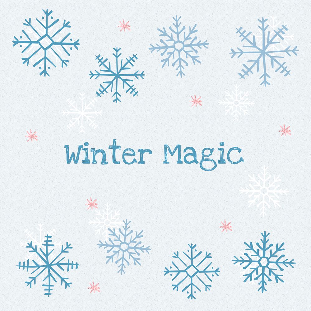Winter magic Instagram post template, Christmas snowflake doodle in blue psd