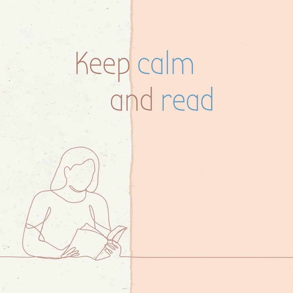 Social media template, keep calm and read, one line drawing illustration psd