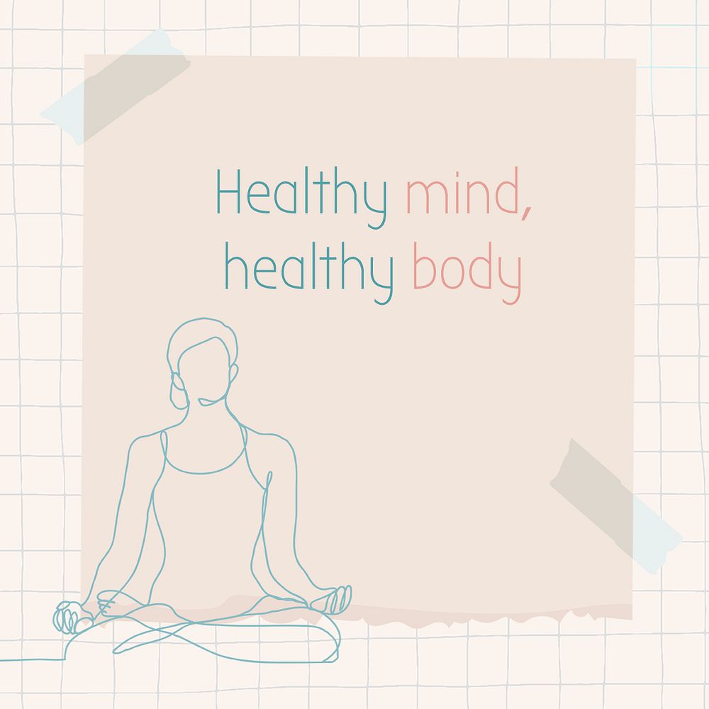 Social media template, healthy mind, healthy body, monoline drawing illustration psd