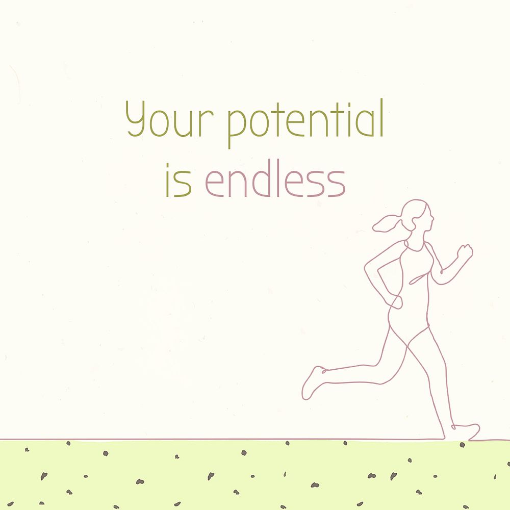 Motivational quote background template, your potential is endless, cute doodle illustration psd