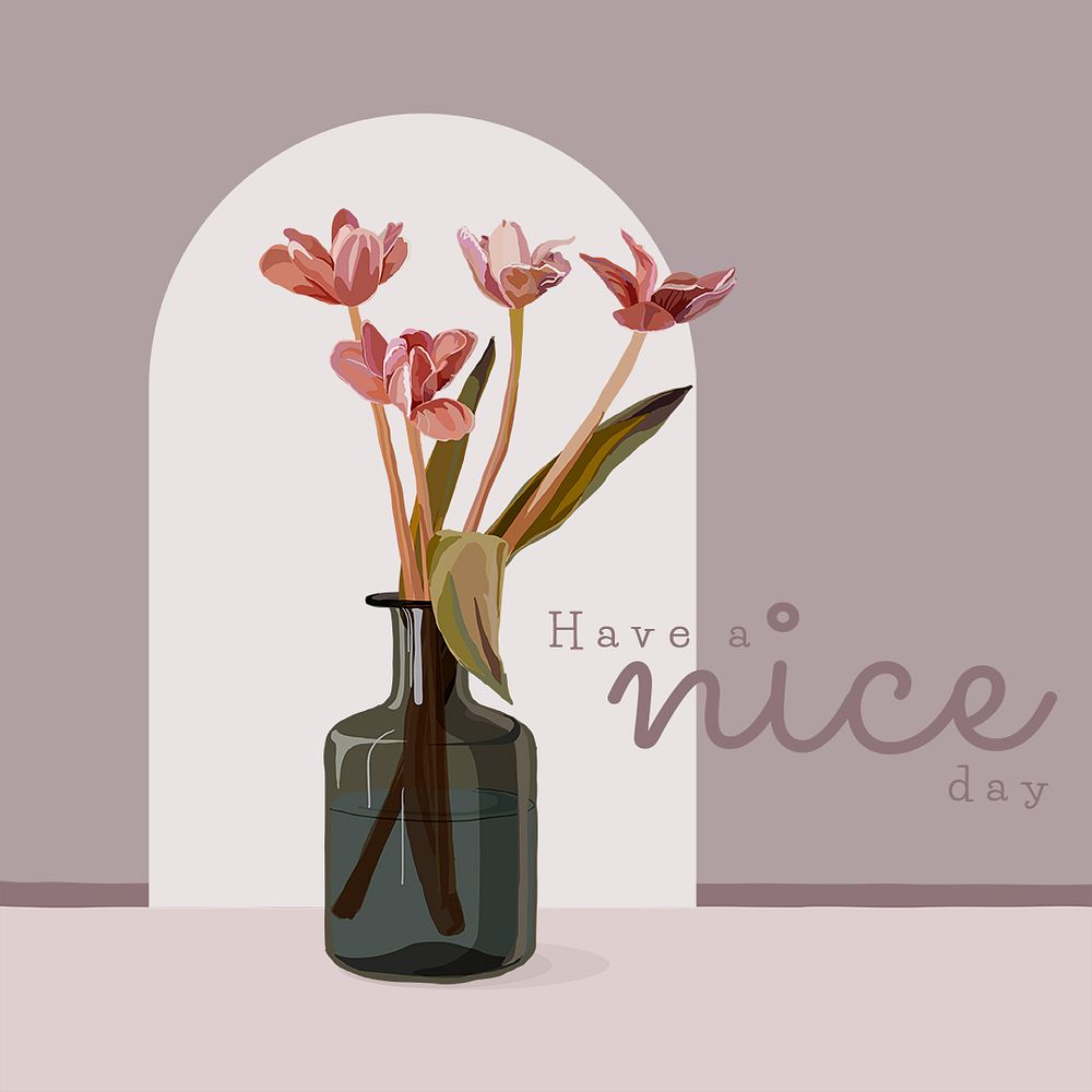 Flower Instagram post template, pink feminine illustration with greeting quote psd