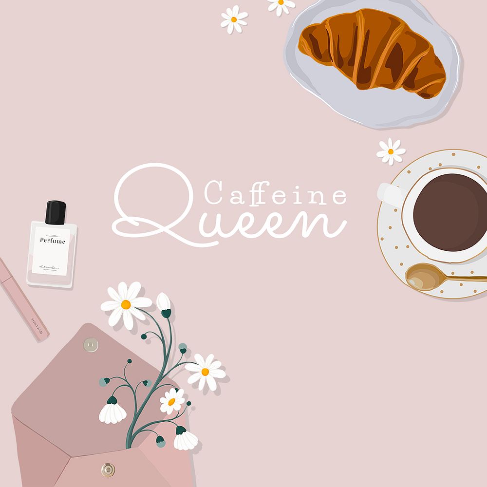 Feminine lifestyle Instagram post template, caffeine queen quote psd