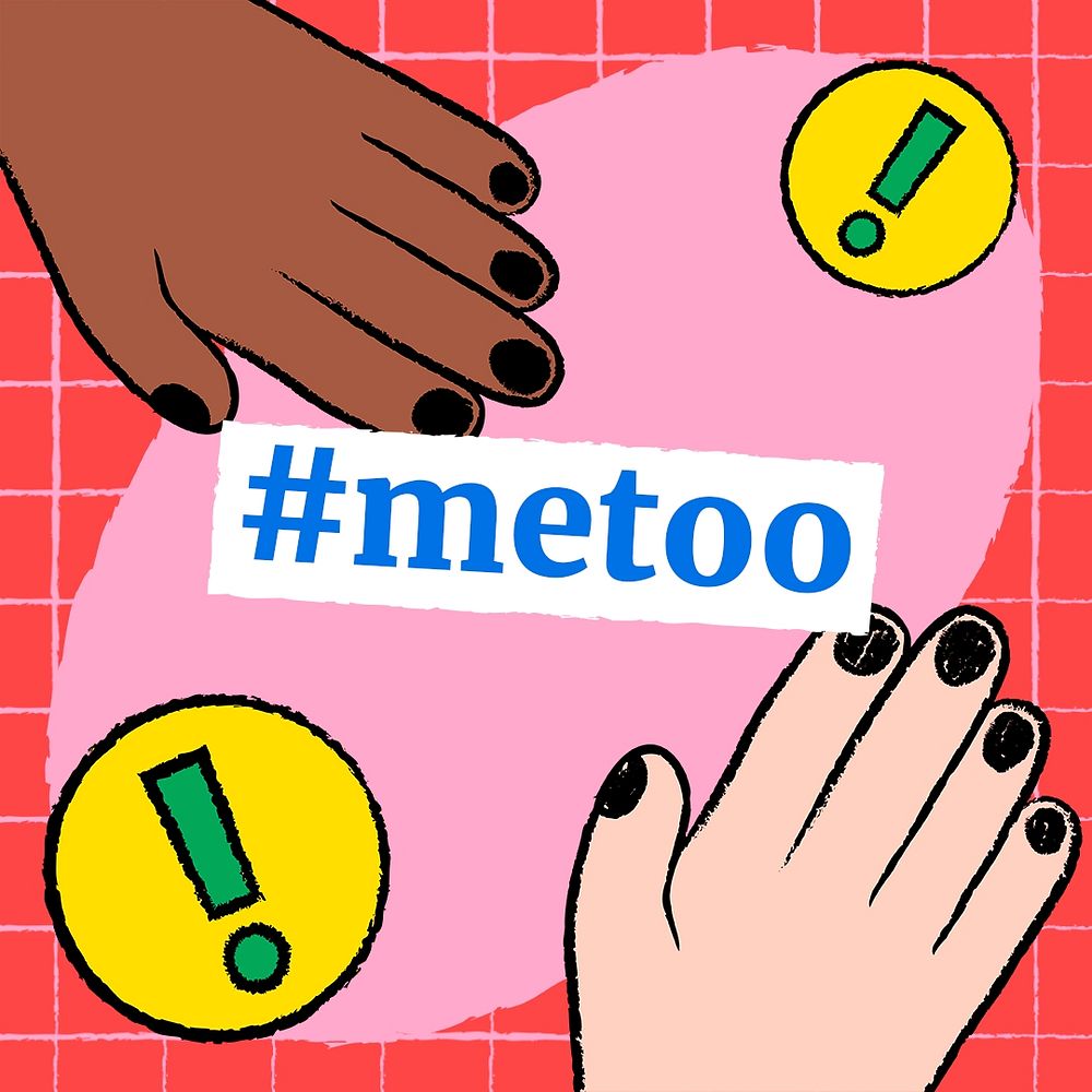#metoo movement Instagram post, funky doodle in colorful design