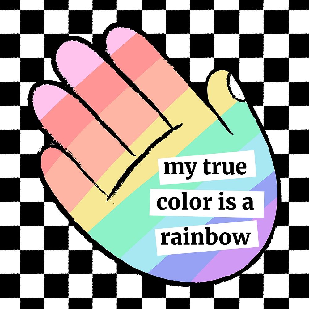 LGBTQ+ quote Instagram post, funky rainbow doodle