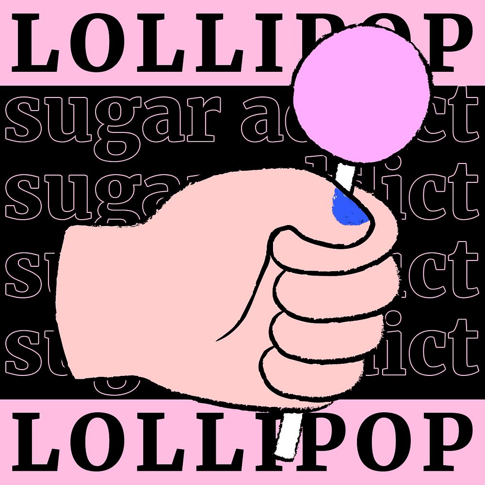 Pink lollipop Instagram post template, cute hand doodle psd