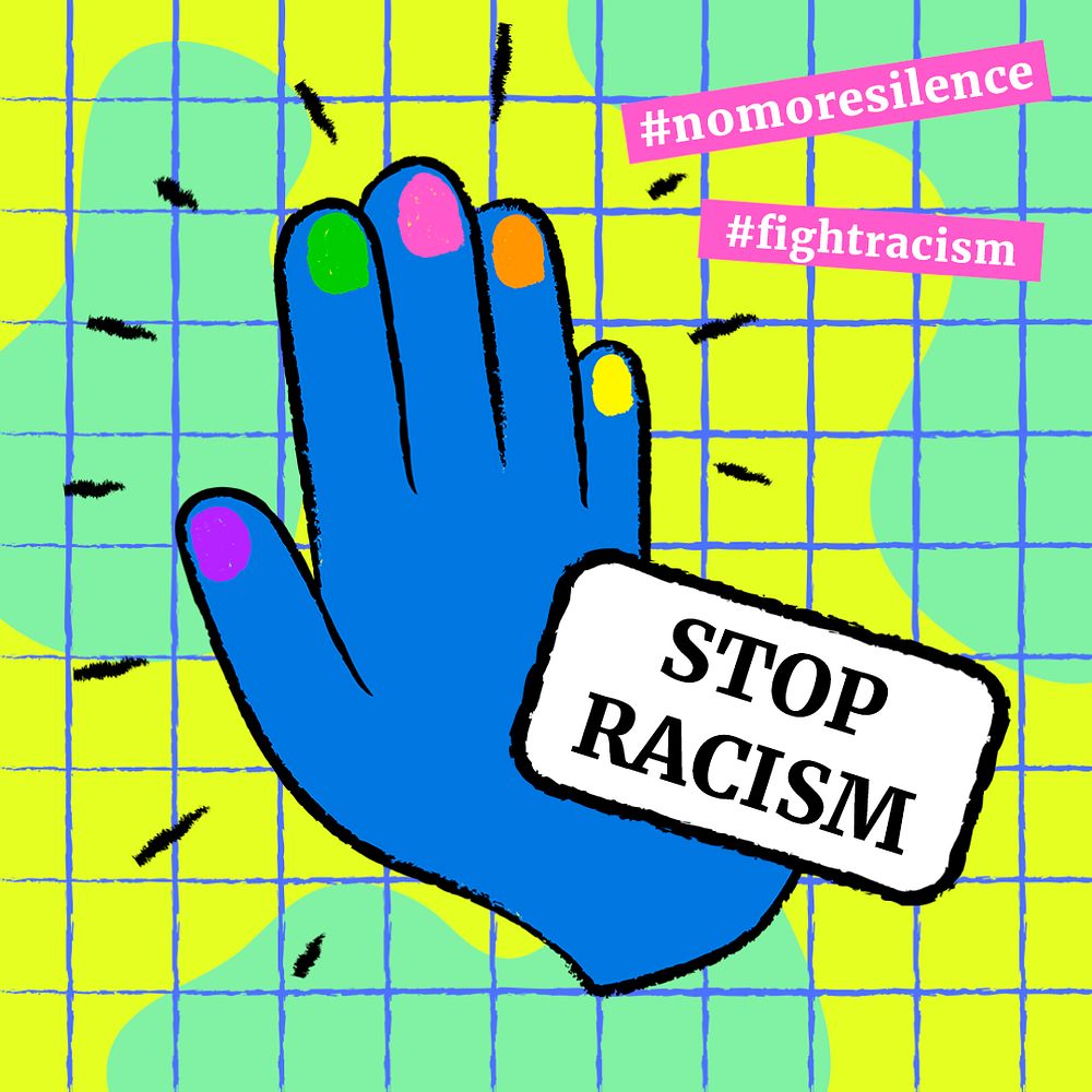 Stop racism Instagram post template, funky doodle in colorful design psd
