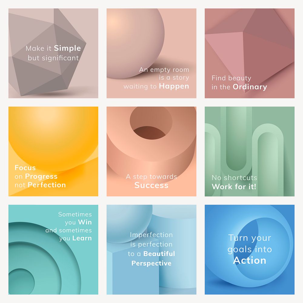 Abstract geometric Instagram post template, inspirational quote in aesthetic design psd set