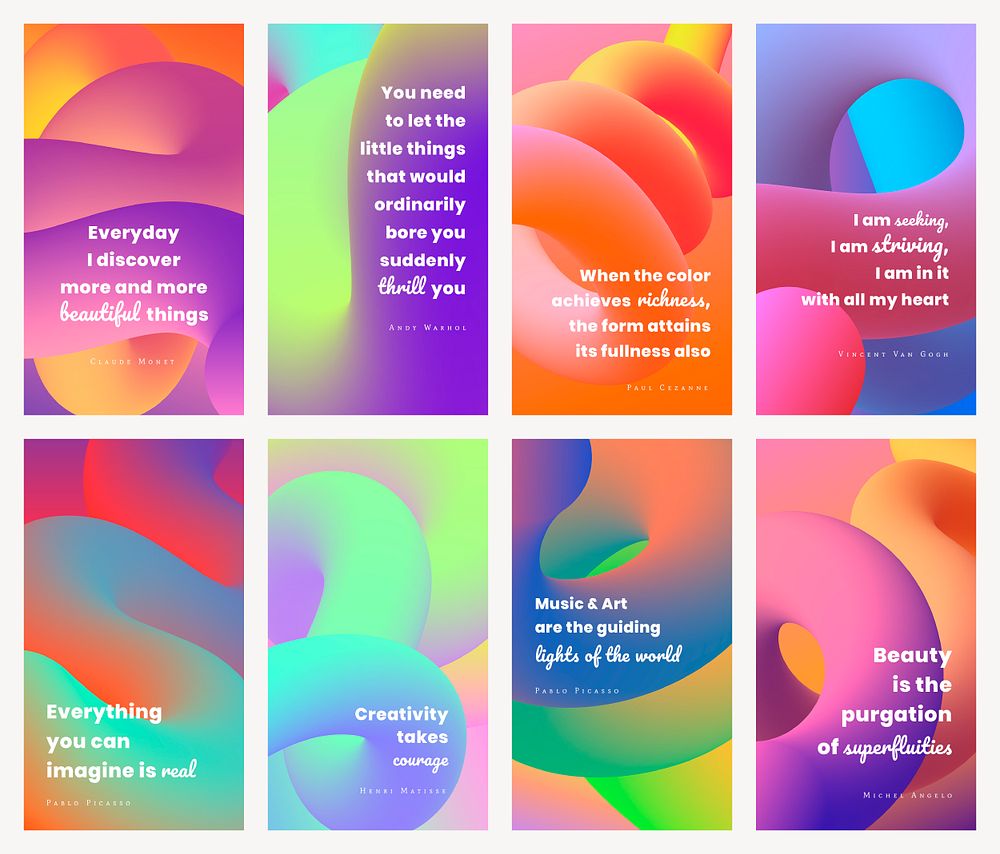 Colorful aesthetic iPhone wallpaper template, gradient fluid design with inspirational quote psd set