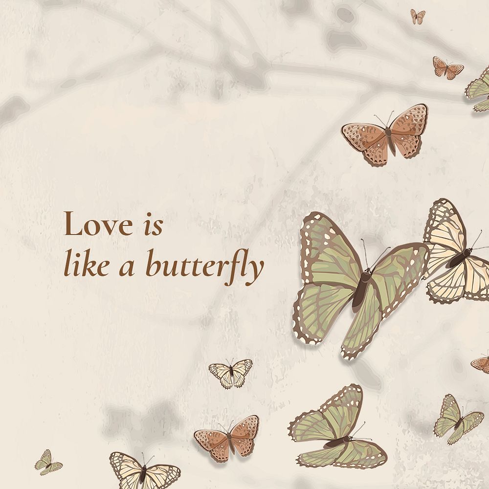Love quote Instagram post template, beautiful vintage butterfly pattern psd