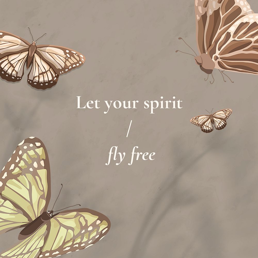 Freedom quote social media post template, beautiful vintage butterfly pattern psd
