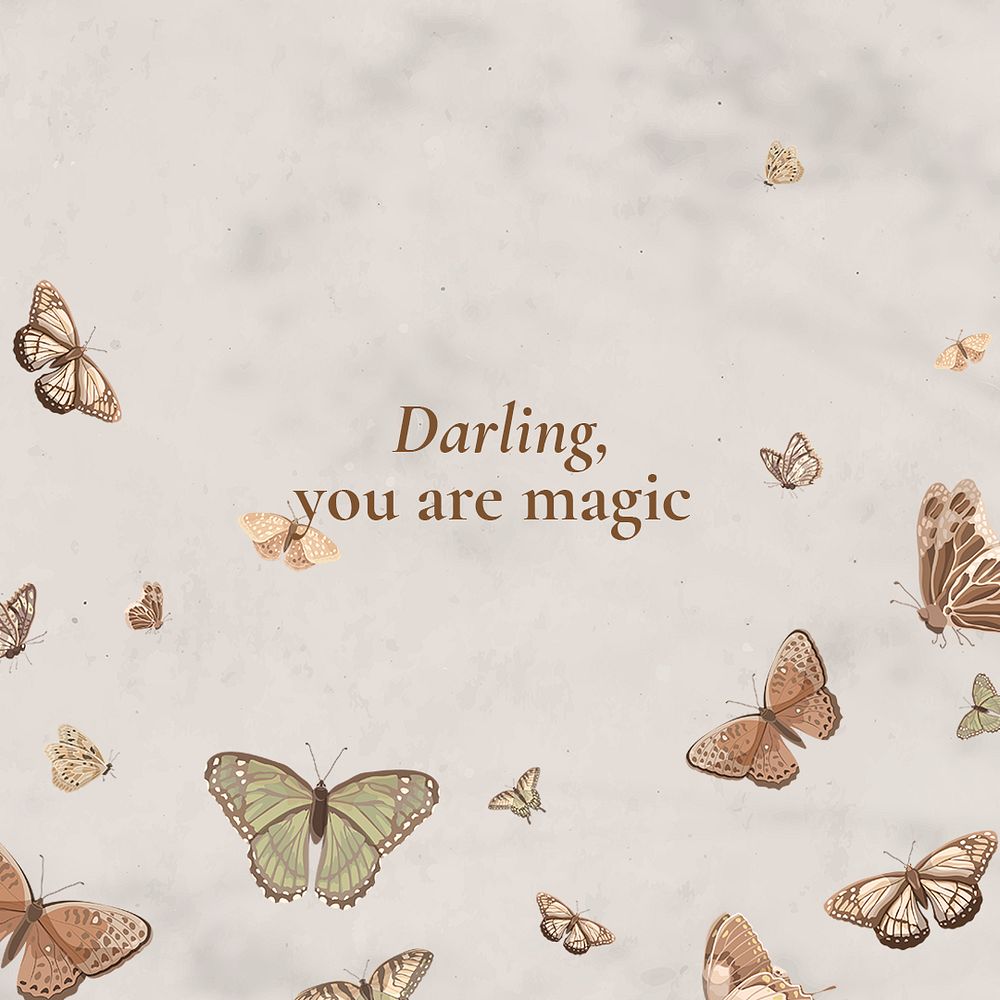 Love quote Instagram post template, beautiful vintage butterfly pattern psd