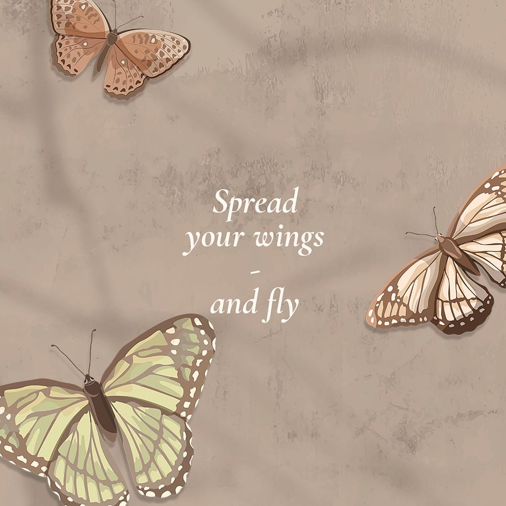 Freedom quote social media post template, beautiful vintage butterfly pattern psd