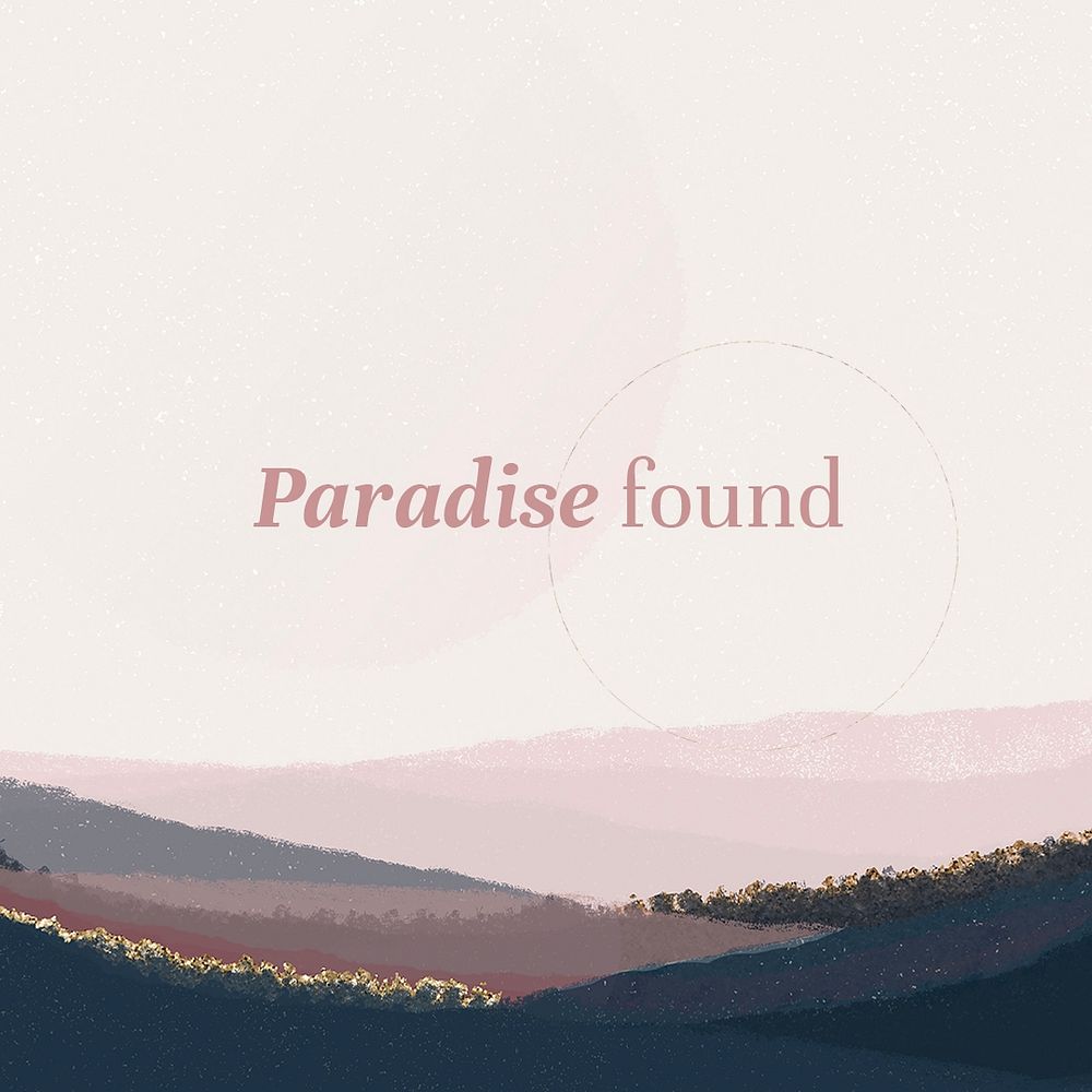 Paradise found Instagram post, aesthetic landscape illustration