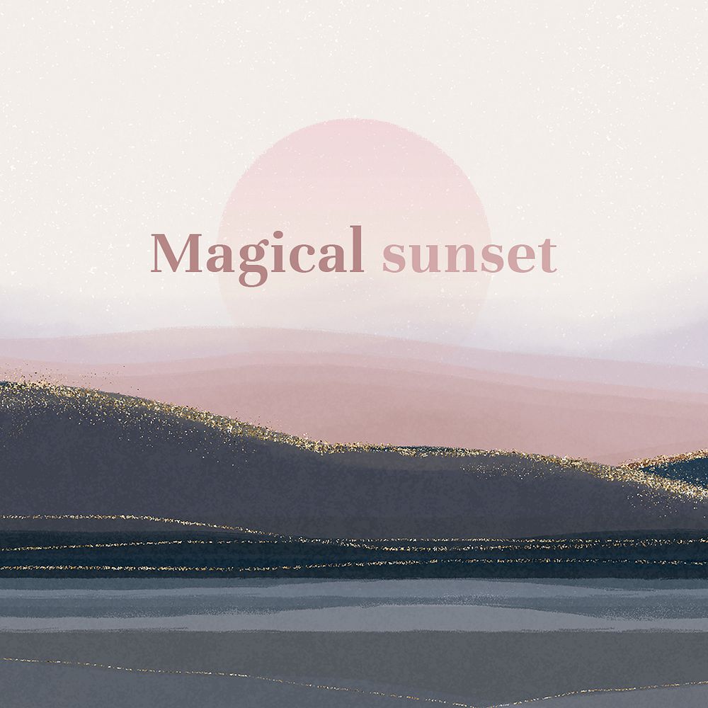 Magical sunset Instagram post template, aesthetic landscape illustration psd