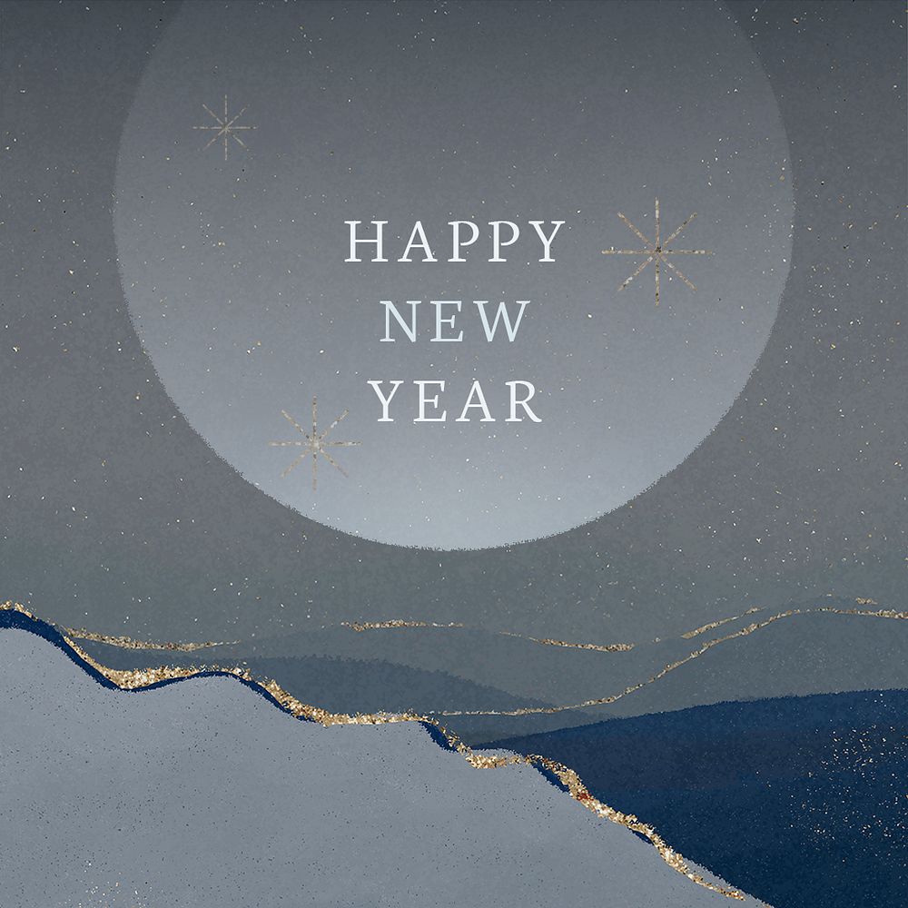 Happy new year celebration template, festive glittery Instagram greeting post psd