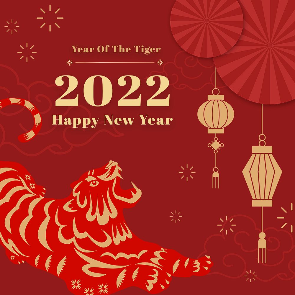 2022 new year Instagram post template, Chinese tiger horoscope psd