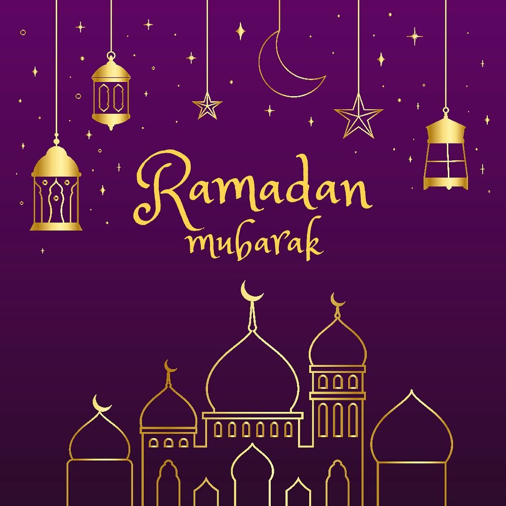 Luxurious Ramadan template for social media post on dark purple background psd