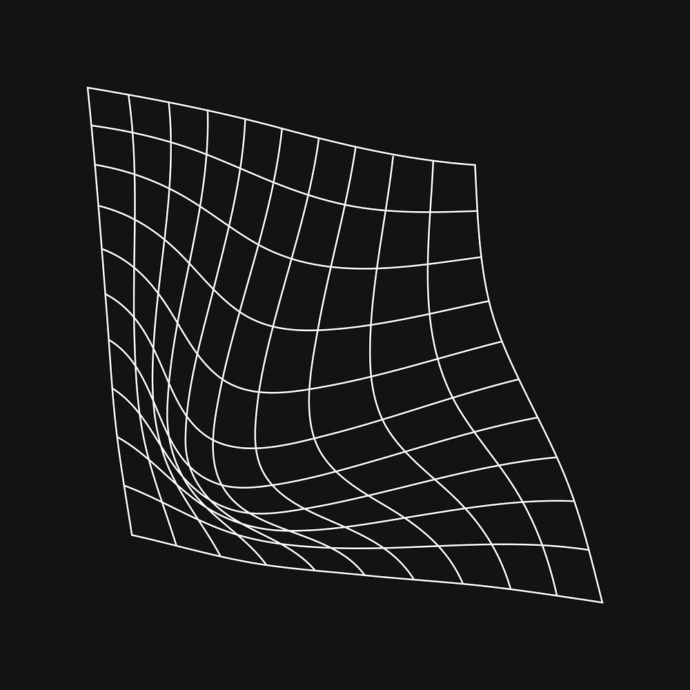 Wireframe shape collage element, white grid pattern, retro futurism design vector