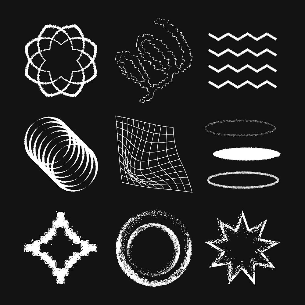 Geometric shape collage element, black and white design set vector