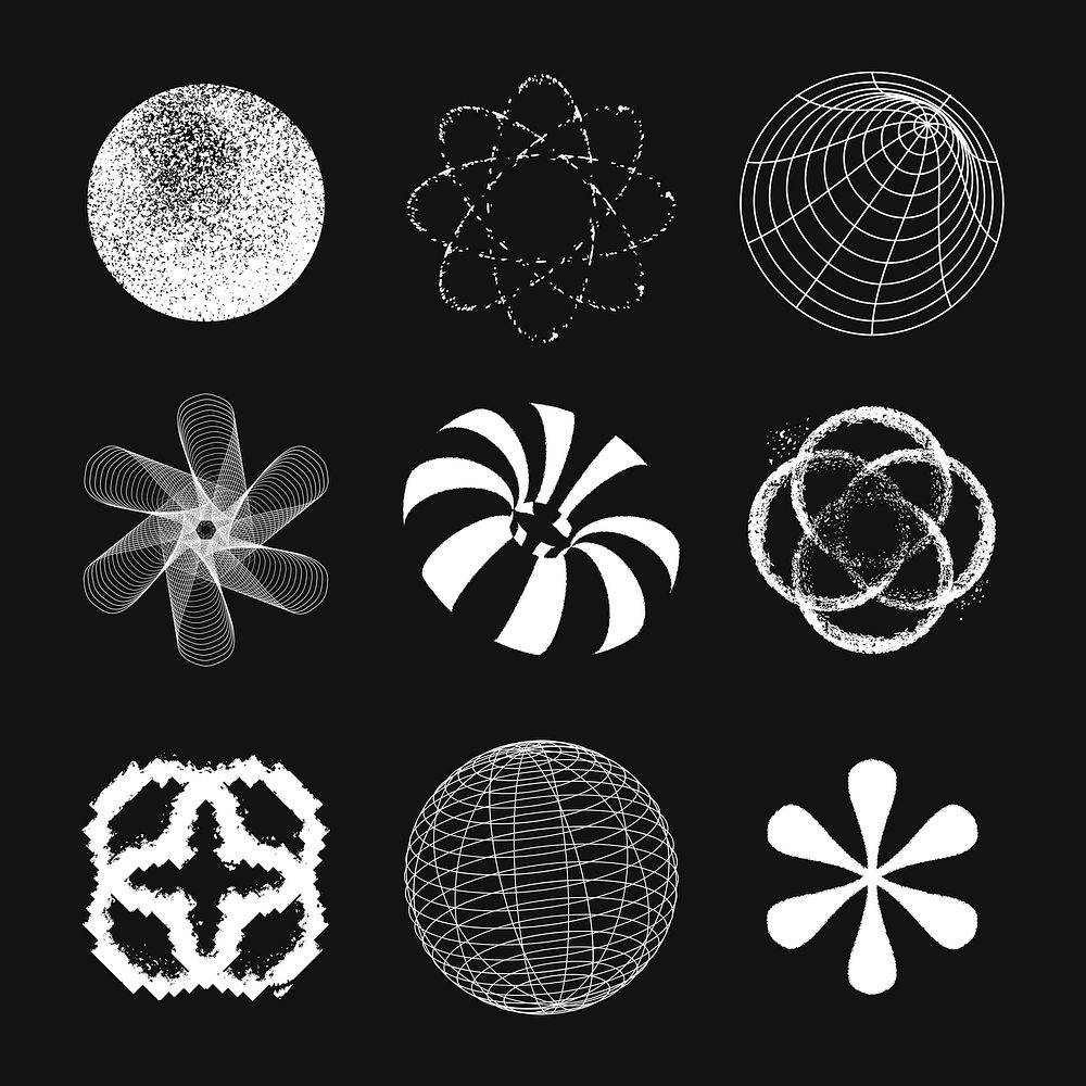 Geometric shape collage element, black and white design set psd