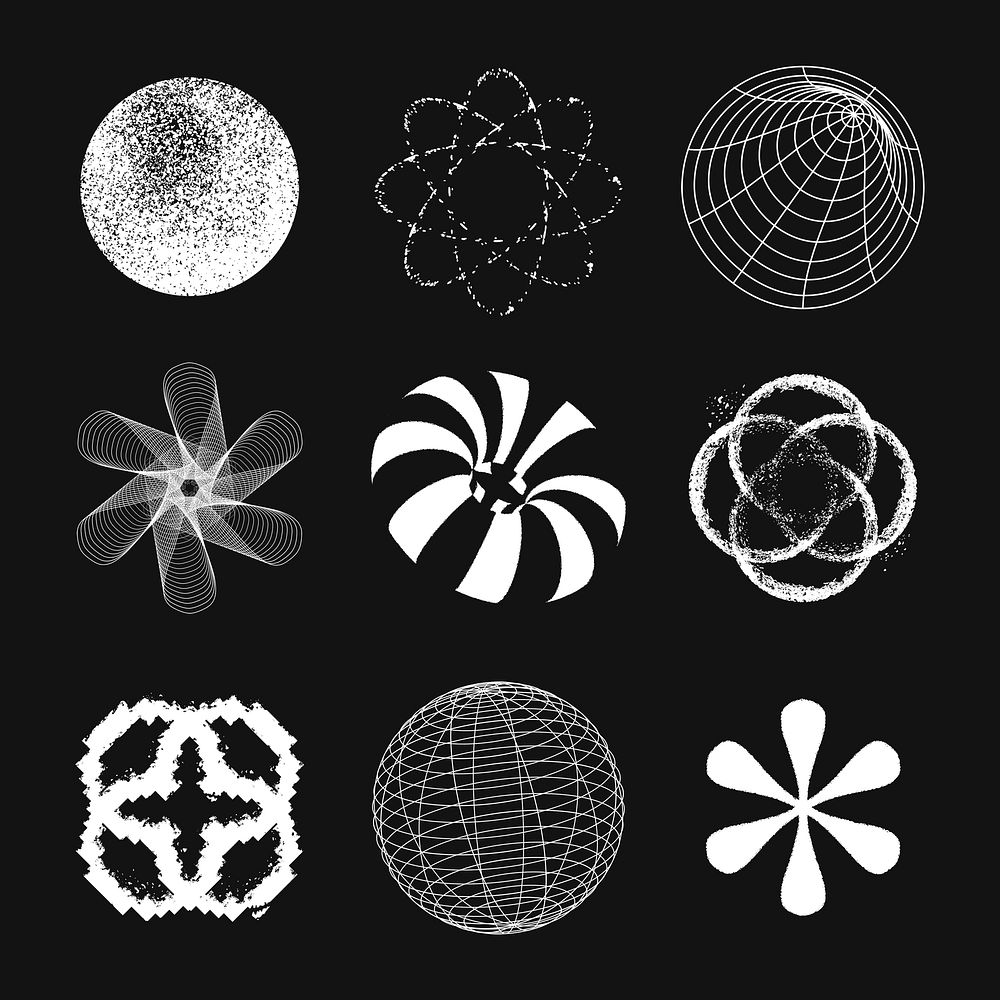 Abstract shape collage element, black and white design set vector