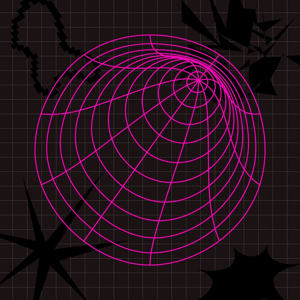 Wireframe shape clipart, pink grid pattern, retro futurism design