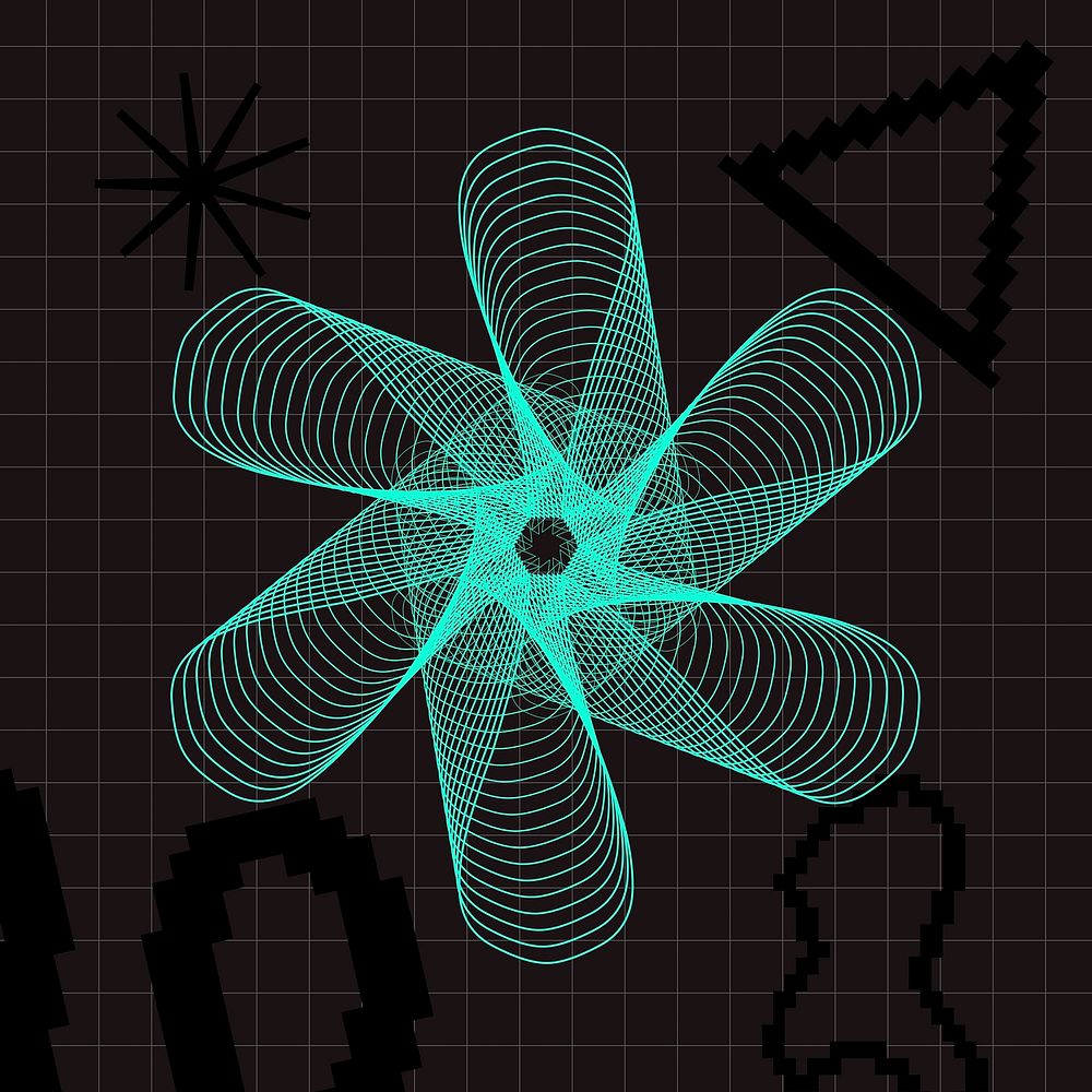 Cyberpunk asterisk collage element, wireframe shape vector
