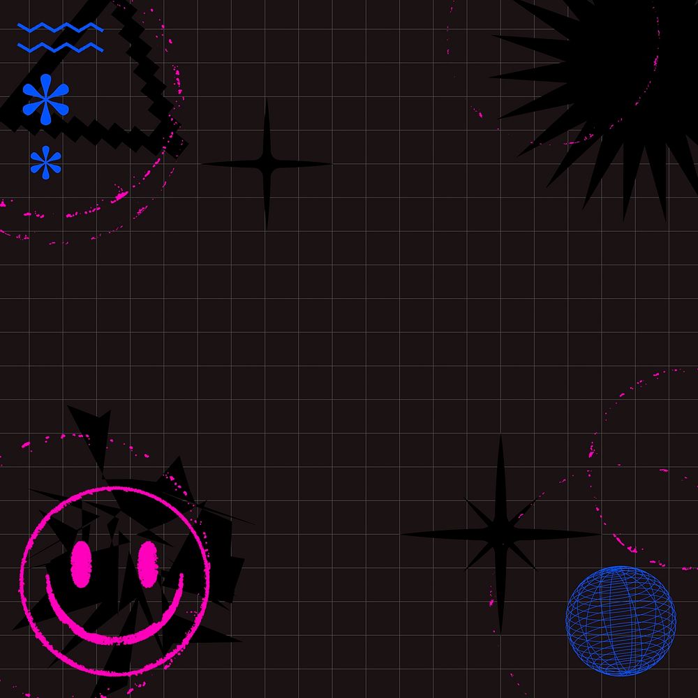 Smiley face frame background, neon design vector