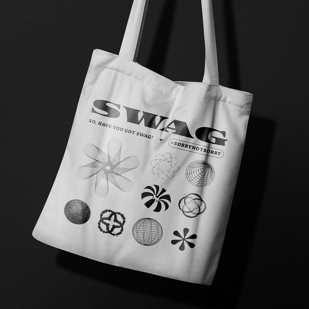 Swag white tote bag, geometric shape design