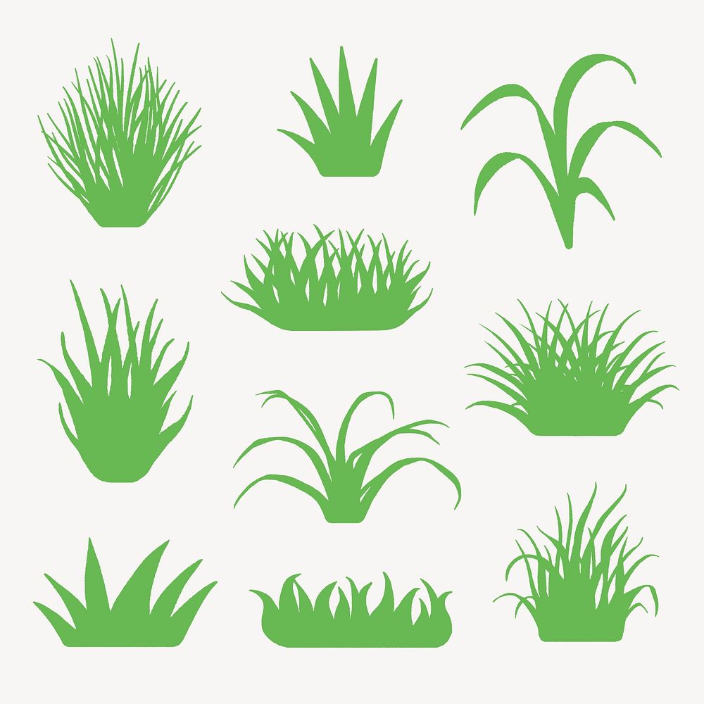Grass clipart, aesthetic nature design vector set