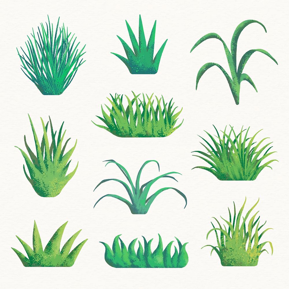 Grass clipart, aesthetic nature design vector set