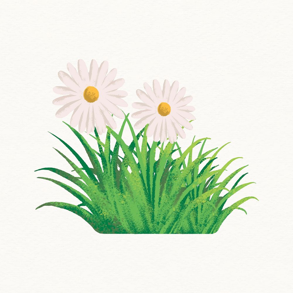 Daisy flower sticker, minimal grass design vector