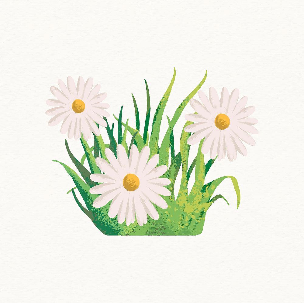 Daisy flower sticker, minimal grass design vector